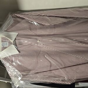 Brooks Brothers Striped Dress Shirt, Mens, Red and White with White Collar